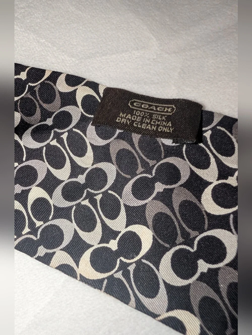 Coach Signature Pony Skinny Silk Scarf Black White Gray NWOT